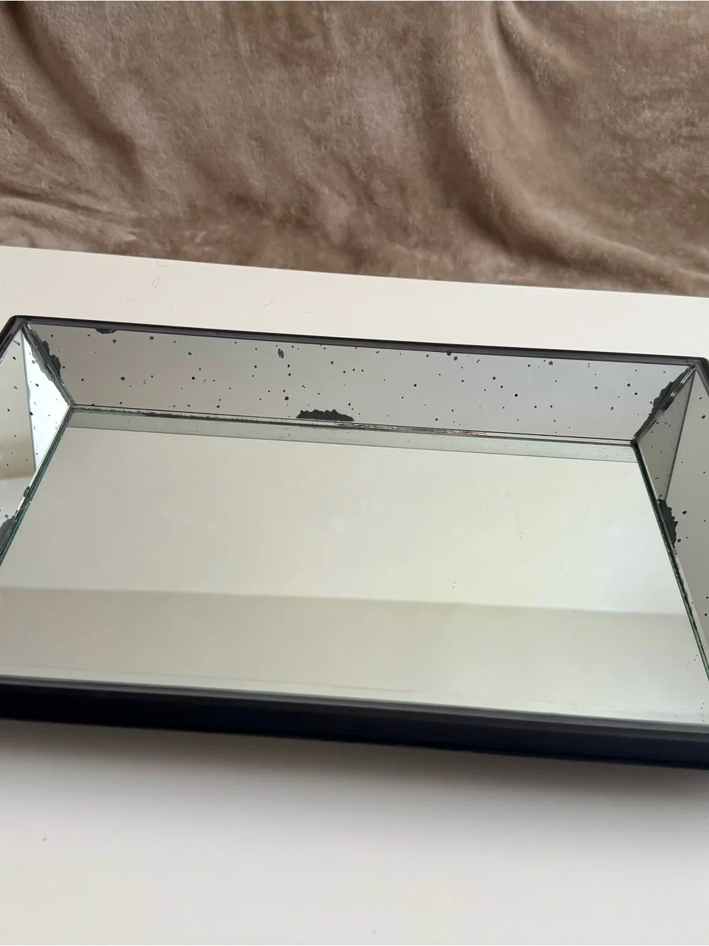 Antique-Style Rectangular Mirrored Vanity Tray in Silver